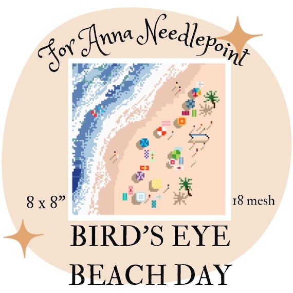Beach Day Bird’s Eye Needlepoint Digital Chart 18 Mesh Summer Beginner