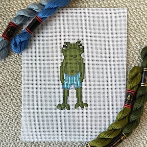 Mürrischer Frosch in Badehose Nadelspitze Leinwand Handbemalt 13 Maschen Anfängerfreundlich Trendy