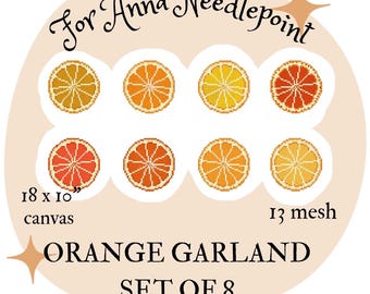 オレンジスライスガーランド 8個セット ニードルポイント デジタルチャート 13メッシュ 初心者向け クリスマス ホリデーデコレーション