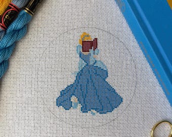 プリンセスが読書をする円形ニードルポイントキャンバス、手描き、18メッシュオーナメント