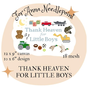Thank Heaven For Little Boys Needlepoint Digital Chart 18 Mesh Nursery Decor Baby