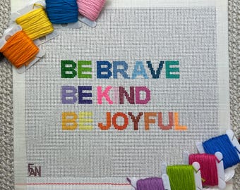 勇気を出そうというアファメーションを刺繍したニードルポイントキャンバス、手描き、初心者向けプロジェクト