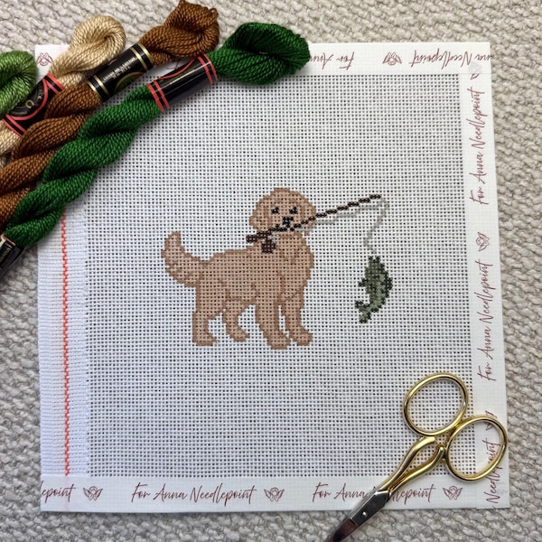 PREORDINA Golden Retriever Pesca Ricamo su tela Dipinto a mano 18 Maglie Principiante