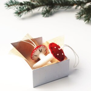 Wool Felt Mushrooms, Set of Two Ornaments , Red and Cream image 6