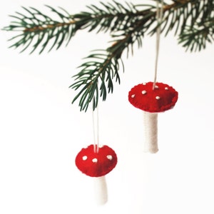 Wool Felt Mushrooms, Set of Two Ornaments , Red and Cream image 3
