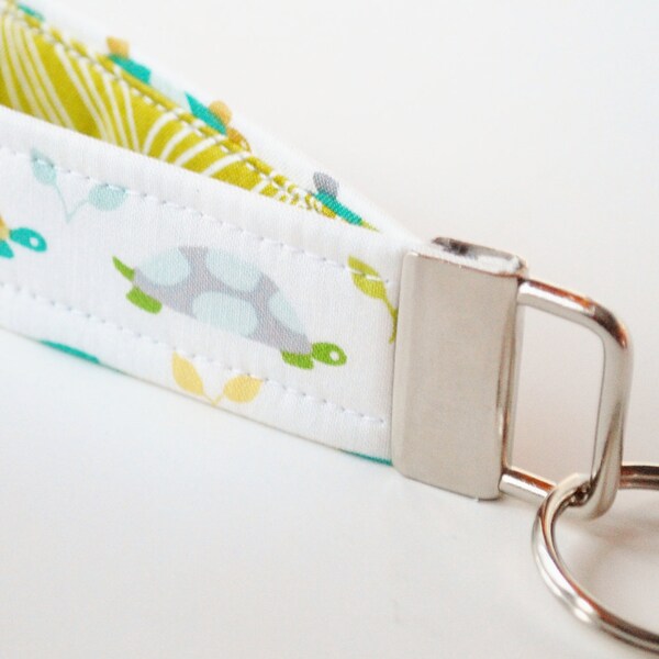 Turtle Key chain, Fabric Key Fob, Key Strap - Green, White, and Teal