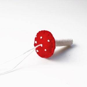 Wool Felt Mushrooms, Set of Two Ornaments , Red and Cream image 5