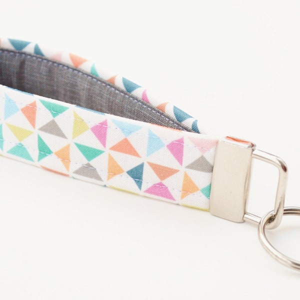 Handmade Key Chain, Fabric Key Fob, Geometric Triangles