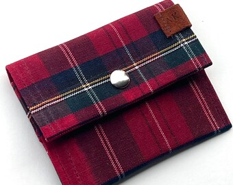 Business Card Case with Snap Closure, Red Plaid