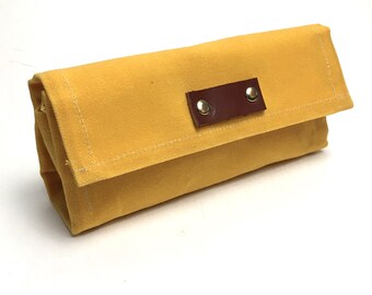 Honeycomb Pencil Case, Waxed Canvas Storage Pouch in Marigold Yellow
