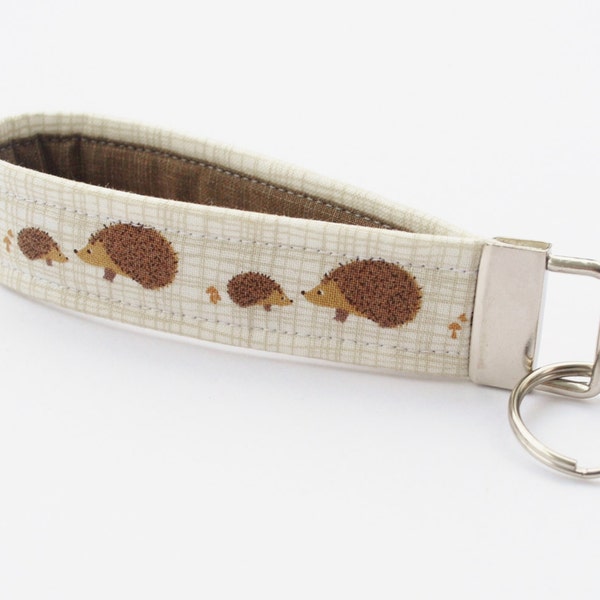 Hedgehog Key Chain , Key Fob, Fabric Keychains, Cream and Brown