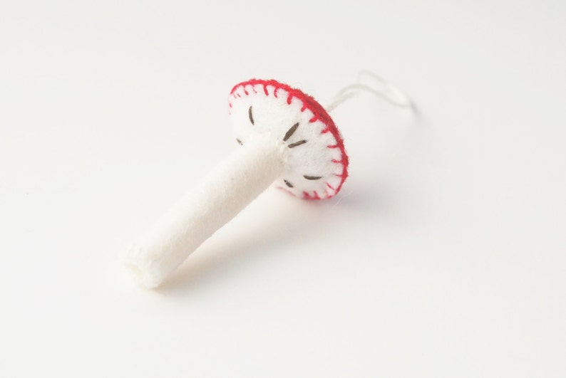 Wool Felt Mushrooms, Set of Two Ornaments , Red and Cream image 4