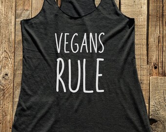Vegans Rule tank top - Fun Vegan tshirt - Humor gift funny tank racerback tri-blend - design 01