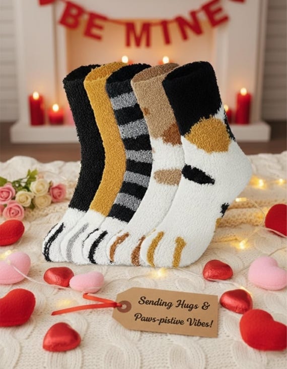 5 Pair Cozy Cat Socks, Winter Plush Sock Gift Set, Cute Soft Warm Sleep Socks, Christmas Gift Bundle, Stocking Stuffers, Fuzzy Socks, Bundle