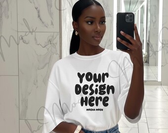 White Bella Canvas 3001 Shirt Mockup, African American Mockup, Black Women Mockup Shirt, Black Girl Mockup, Shirt Model, Lifestyle Mockup