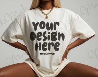 Oversized Comfort Colors C1717 Ivory Shirt Mockup, Black Women Mockup Shirt, African American Mockup,Black Girl Mockup, Streetwear Mockups
