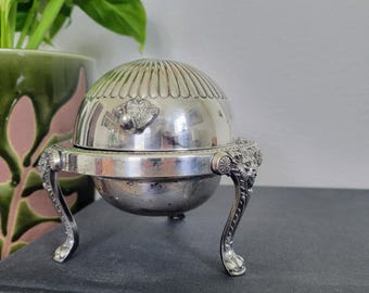 Domed Lion Footed Trinket Catchall or Butter Dish | Antique Silver Plate | F.B. Rogers 1883
