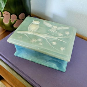 Carved Owl Trinket Box | Marbled Blue Soapstone