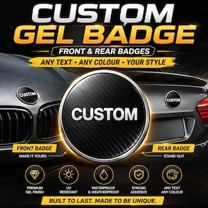 Custom Gel Badge Overlay – Front & Rear Car Badge – Compatible with BMW Style Round Badges – Personalised Domed Resin Badge