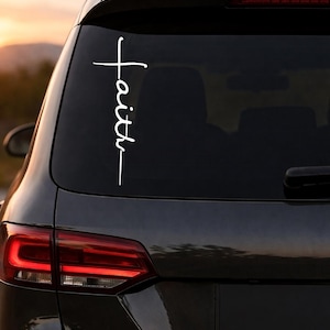 Faith Cross Vinyl Decal Vertical, Christian Car Sticker, Religious Window Decal, Scripture Inspired Sticker, Faith Car Decal