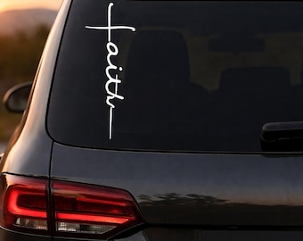 Faith Cross Vinyl Decal Vertical, Christian Car Sticker, Religious Window Decal, Scripture Inspired Sticker, Faith Car Decal