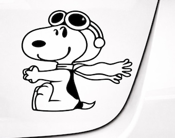 Pegatina para coche con perro volador de dibujos animados / Vinilo con perro piloto inspirado en Snoopy / Bonita y divertida pegatina para la ventana del coche / Pegatina para coche de tamaño personalizado