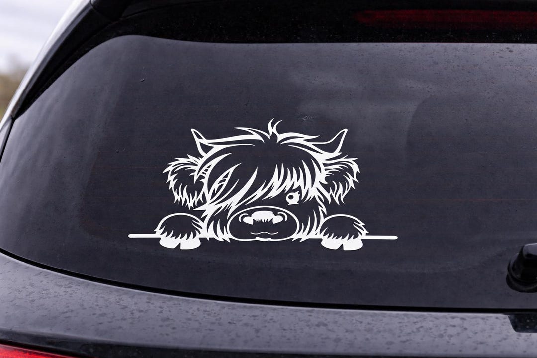 Highland Cow Car Decal, Cute Cow Window Sticker, Peeking Cow Vinyl ...