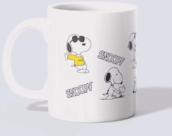 Snoopy Inspired Mug Funny Cartoon Dog Coffee Cup Cute Gift Minimal Aesthetic Mug Birthday Gift for Her Him Peanuts Style Cup