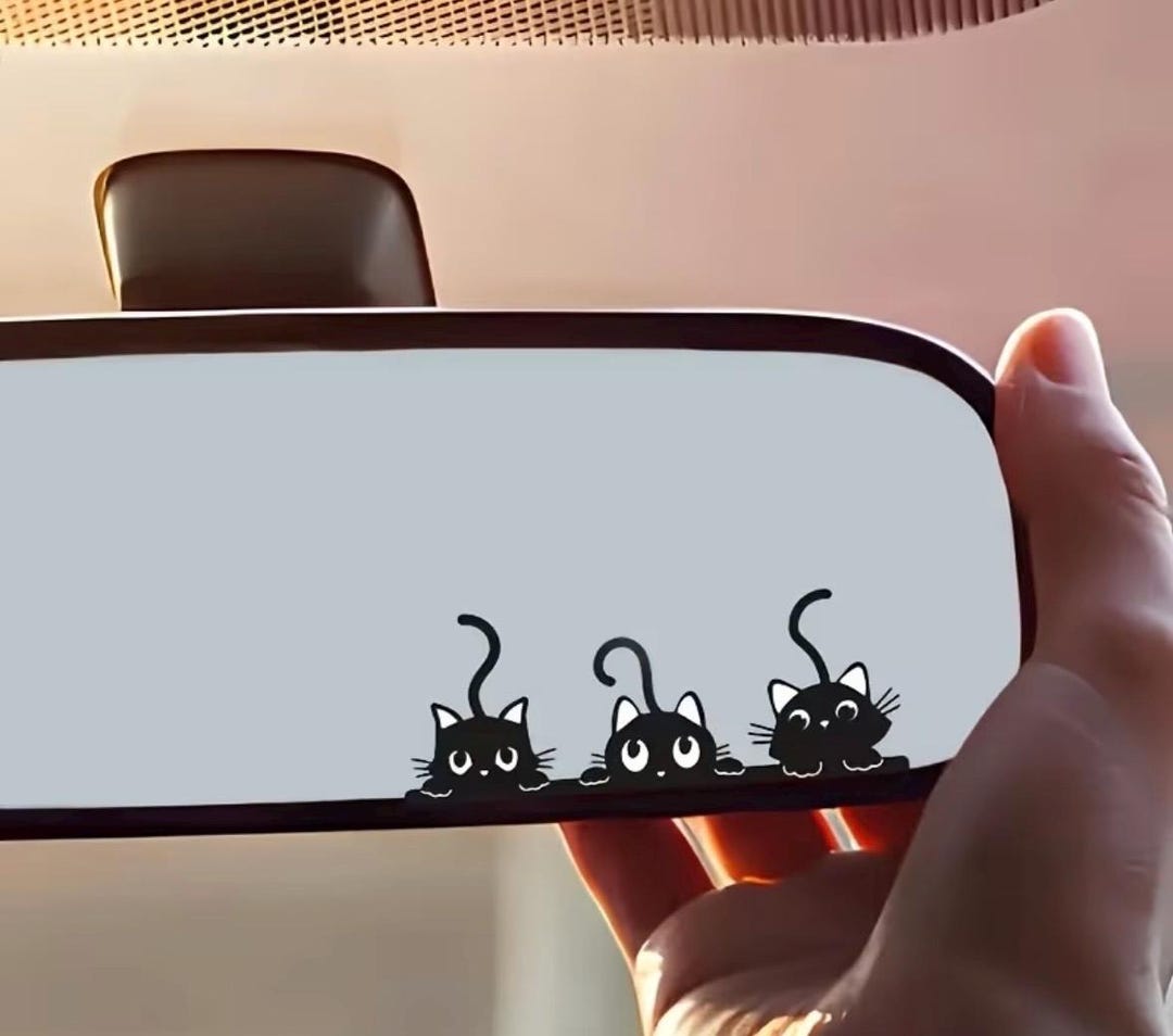 Peeking Cat Car Mirror Decal, Cute Cat Sticker, Funny Rear View Mirror ...