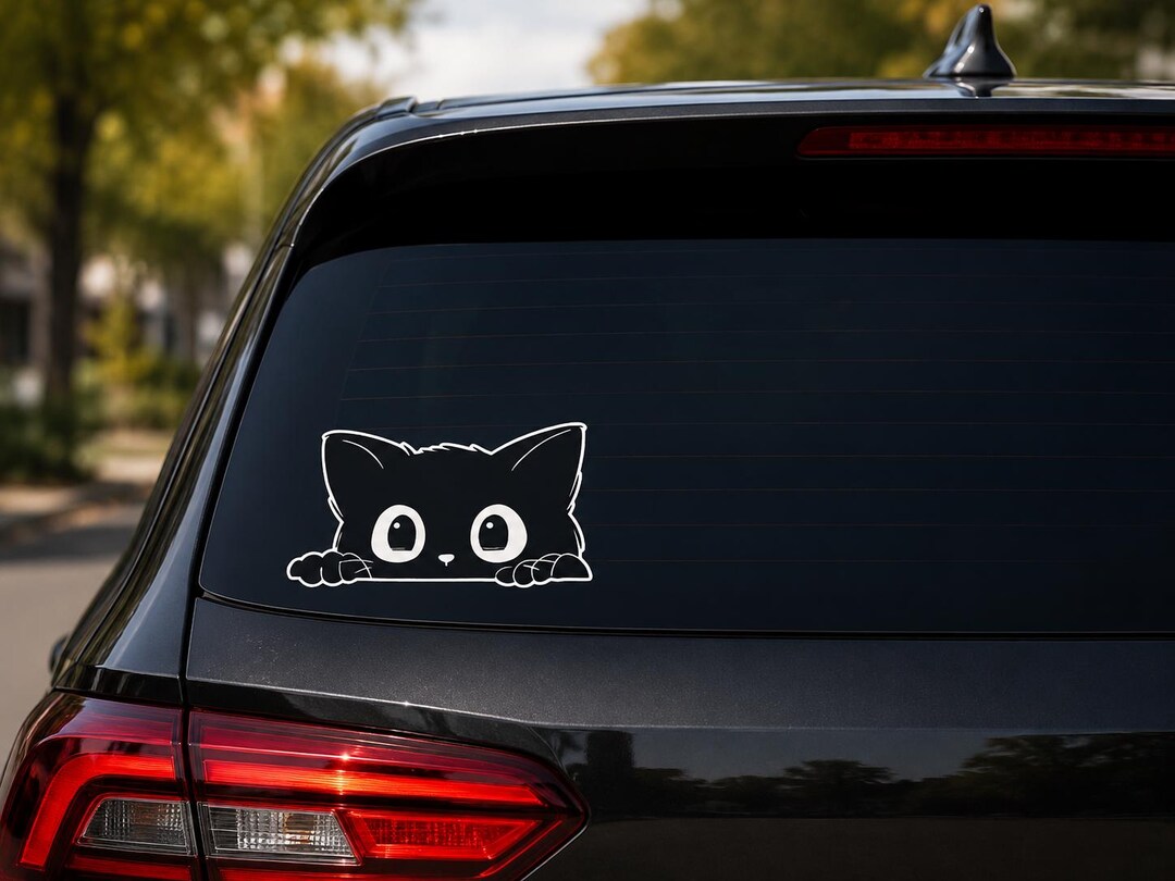 Cute Peeking Cat Car Decal Sticker | Funny Black Kitty Vinyl Sticker ...