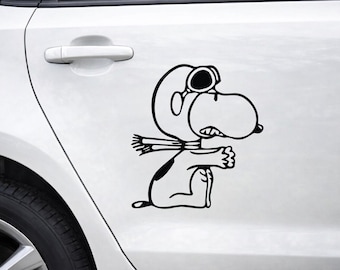 Calcomanía para coche con diseño de perro piloto estilo Snoopy: divertida pegatina de vinilo de perro aviador para la ventana de la puerta del coche o el portátil. Bonita pegatina de vinilo de perro de dibujos animados.