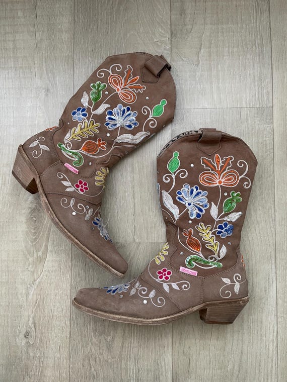 Vintage 2000s Roberto Cavalli Brown Cow-boy Ankle Suede  display picture 3