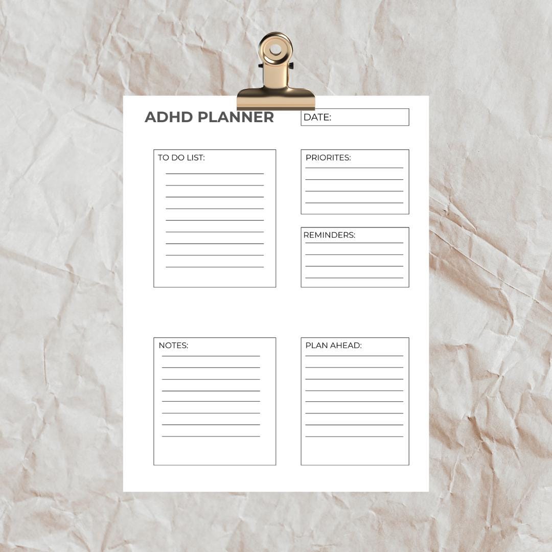 ADHD Daily Planner Printable | Minimalist Planner | Neurodivergent ...
