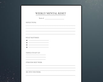 Weekly Mental Reset Planner | Minimalist Reflection Printable | Overthinking & Stress Reset PDF