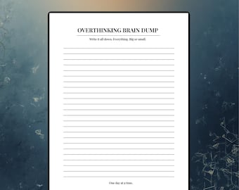 Planilha para Desabafo sobre Pensamentos Excessivos | Ansiedade e Clareza Mental | Reflexão Minimalista em PDF