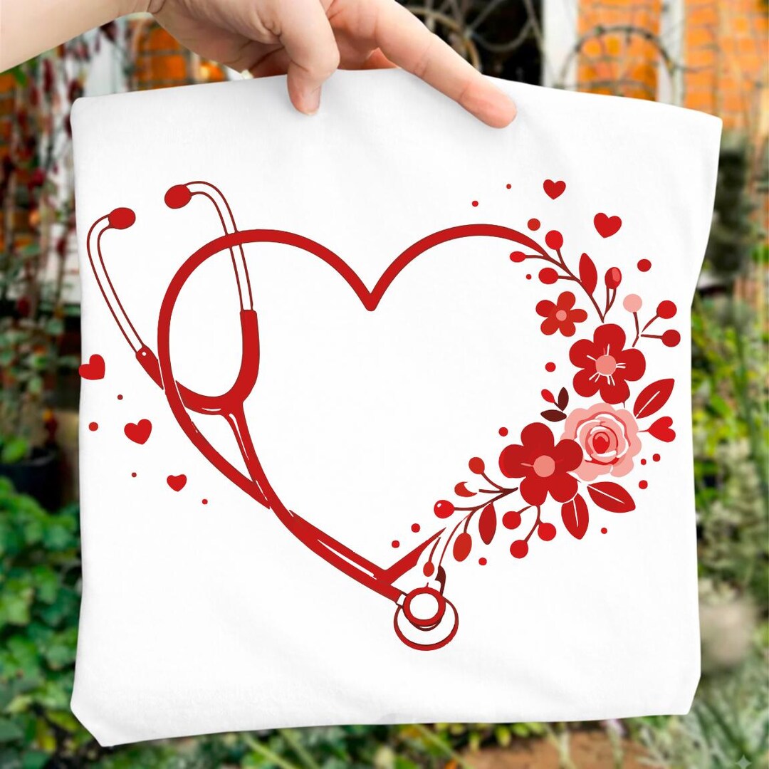 Floral Nurse Stethoscope Valentine SVG PNG, Valentines Day Nursing ...