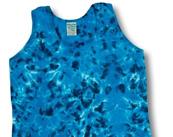 Adult Ladies Med Blue Space pattern Tiedye Tanktop on Heavyweight Organic Cotton - 100% Made in USA