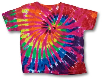 Kids size 4 t-shirt rainbow spiral tiedye with pink on Rabbit Skins 100% Organic Cotton