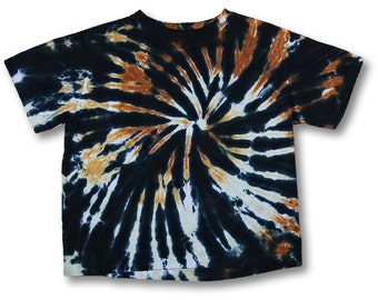 Kids size 5-6 t-shirt spiral tiedye with browns and black on Rabbit Skins 100% Organic Cotton