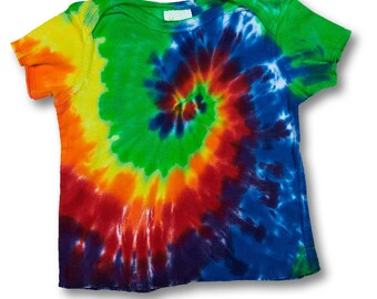 12 month Lap T with rainbow spiral tiedye on Rabbit Skins 100% Organic Cotton