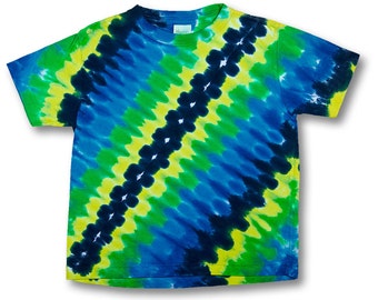 Kids Size 4 t-shirt with rainbow spiral tiedye on Rabbit Skins 100% Organic Cotton