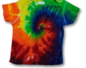 6 month Lap T with rainbow spiral tiedye on Rabbit Skins 100% Organic Cotton