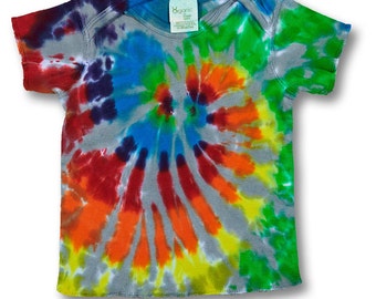 12 month Lap T rainbow spiral tiedye with gray on Rabbit Skins 100% Organic Cotton