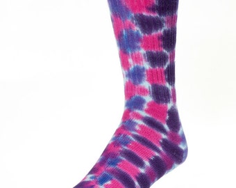 Tiedye Cotton Socks, Adult size 11 to 13 Pinks & Purples