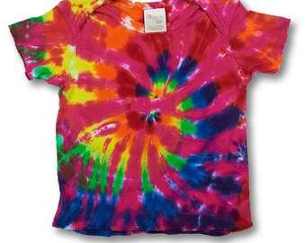 12 month Lap T rainbow spiral tiedye with pink on Rabbit Skins 100% Organic Cotton