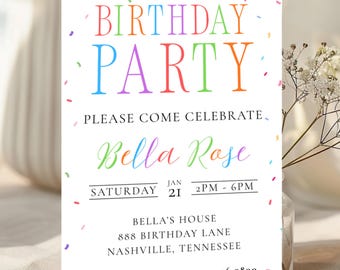Birthday Invite Rainbow | Rainbow Birthday Party | Simple Bday Party | Colorful Birthday Invitate | Editable Birthday Invitate | Canva