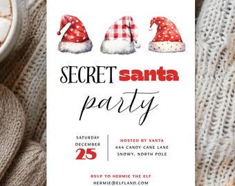 Christmas Party Invitation | Secret Santa Party | Holiday Gift Exchange | Printable Xmas Invite | Digital Canva Template Invitation