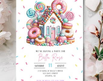 Sweets Birthday Invitation | Donut Invitation | Candy Themed Party | Editable Birthday Invite | Canva Template