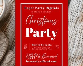 Minimalist Red Christmas Invitation | Simple Christmas Party Invite | Holiday Work Gathering | Digital Invitation | Canva Template
