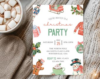 Christmas Party Invitation Editable Holiday Party Invite Modern Xmas Invitation Digital and Printable Canva Template Invite